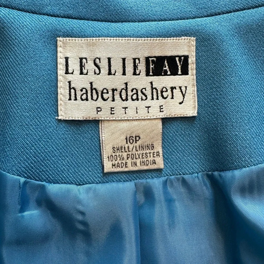 Leslie Fay Haberdashery Petite Blue Skirt Suit 2 Pc Set Size 16P Career